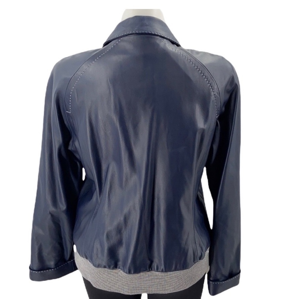 St. John XL blue leather jacket with pockets. Button front - Picture 6 of 11